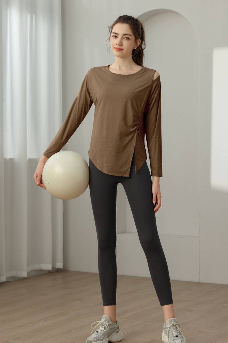 CWTBLL1592_JADE JACQUARD SLIT LOOSE SPORTS YOGA TOP