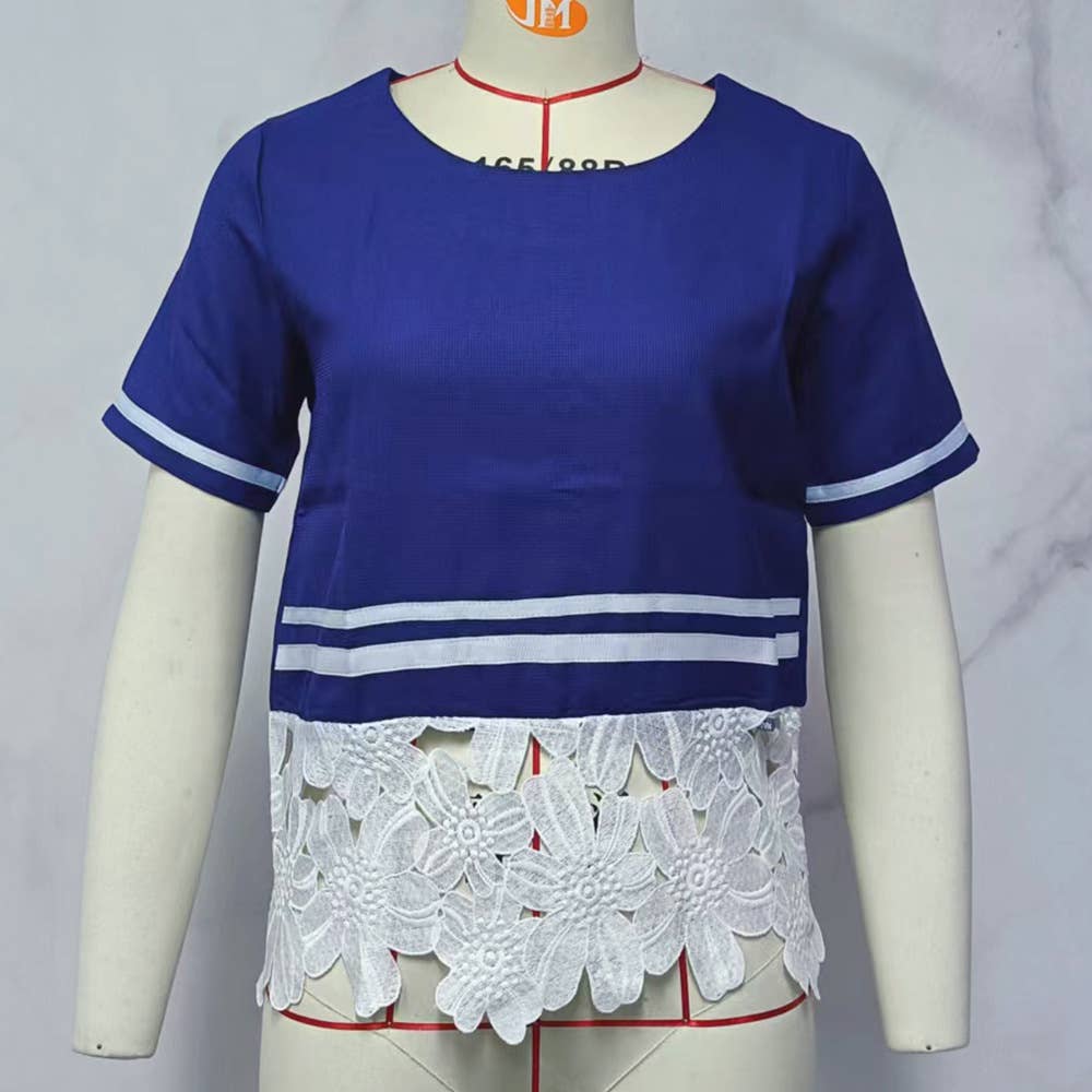 Crew-neck fashion short-sleeved lace T-shirt