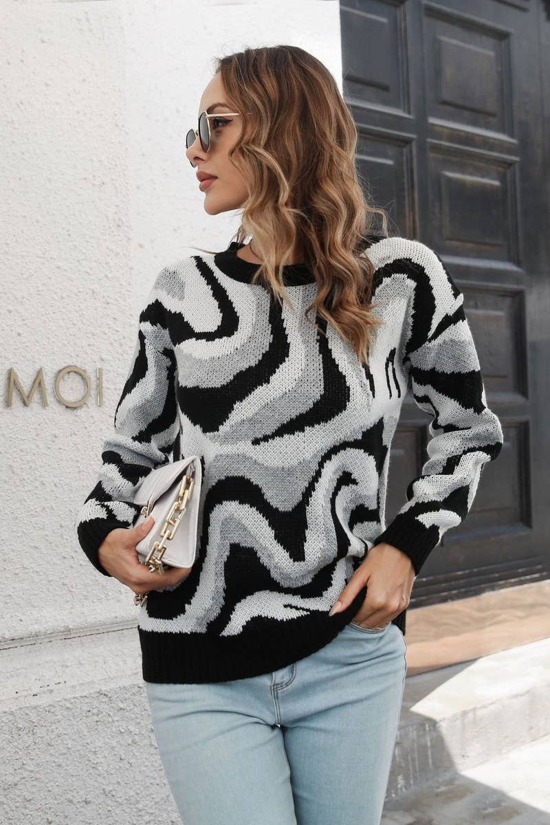 CWOSWL1804_Crew Neck Long Sleeve Pullover Sweater