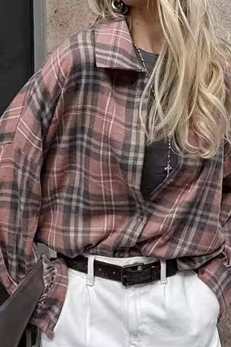 CWTBLL00583_PINK PLAID LONG-SLEEVED COMMUTER SHIRT