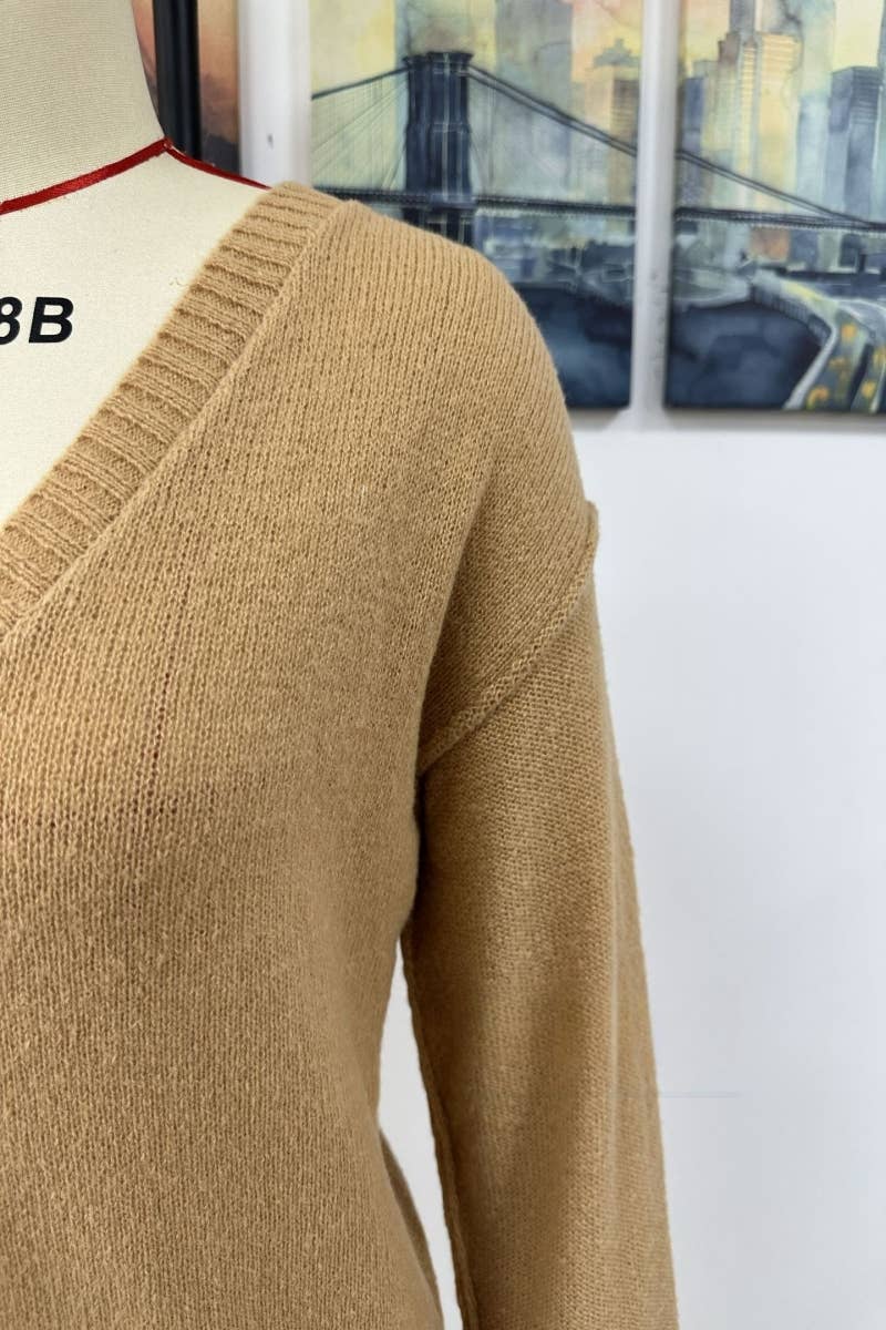 CWOSWL606  Long Sleeve Casual V-Neck Pullover Sweater