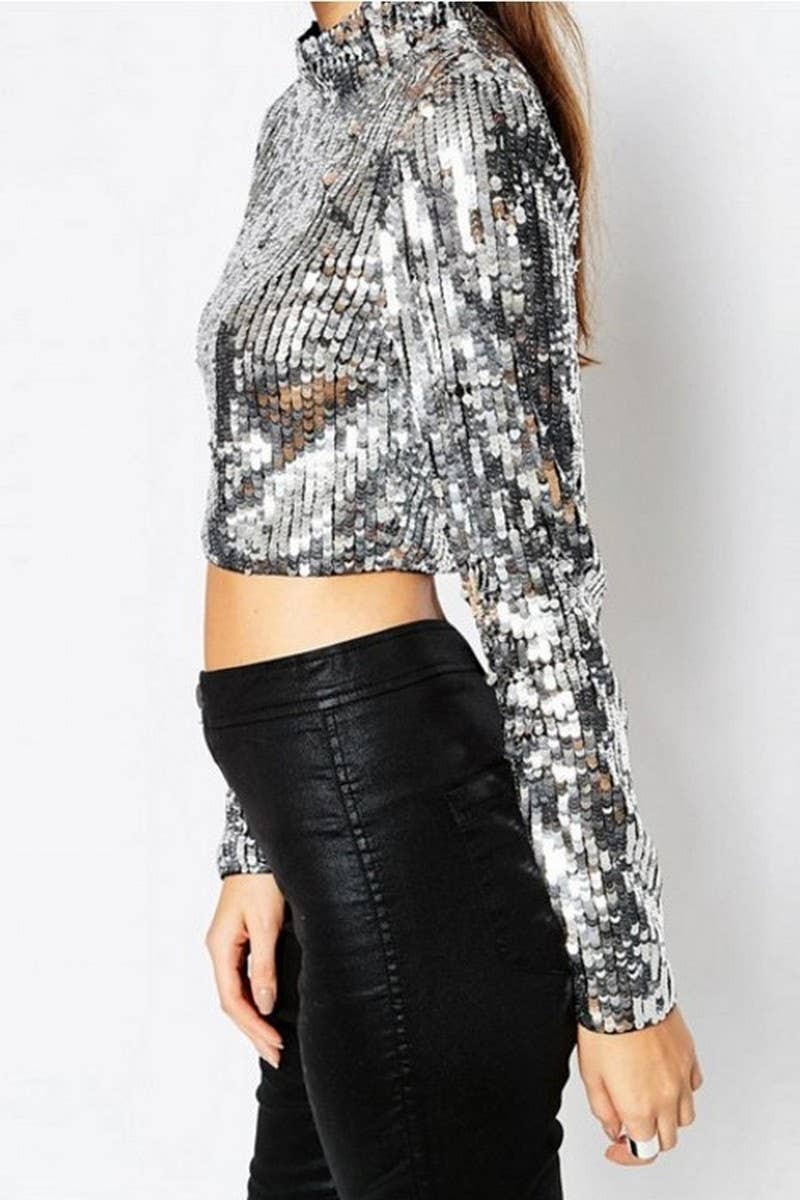 CWTBLL3460_FULLY SEQUINED BELLY-BARING NIGHTCLUB STAGE TOP