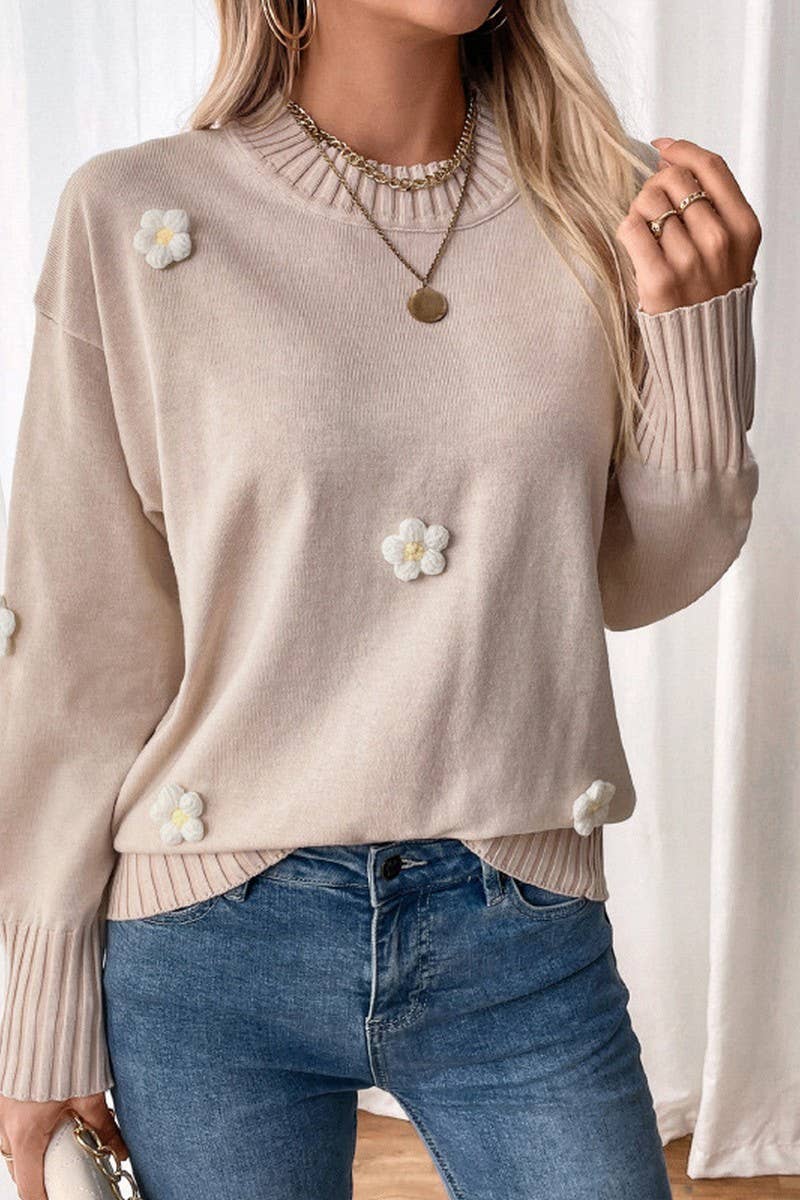 CWOSWL6838_FALL FLORAL KNITTED CREWNECK SWEATER