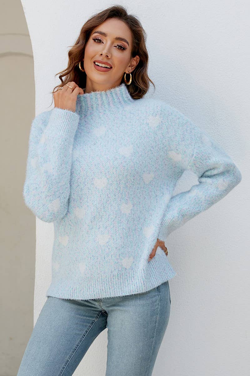 CWOSWL2567_CHENILLE HEART MOCK NECK CHRISTMAS SWEATER