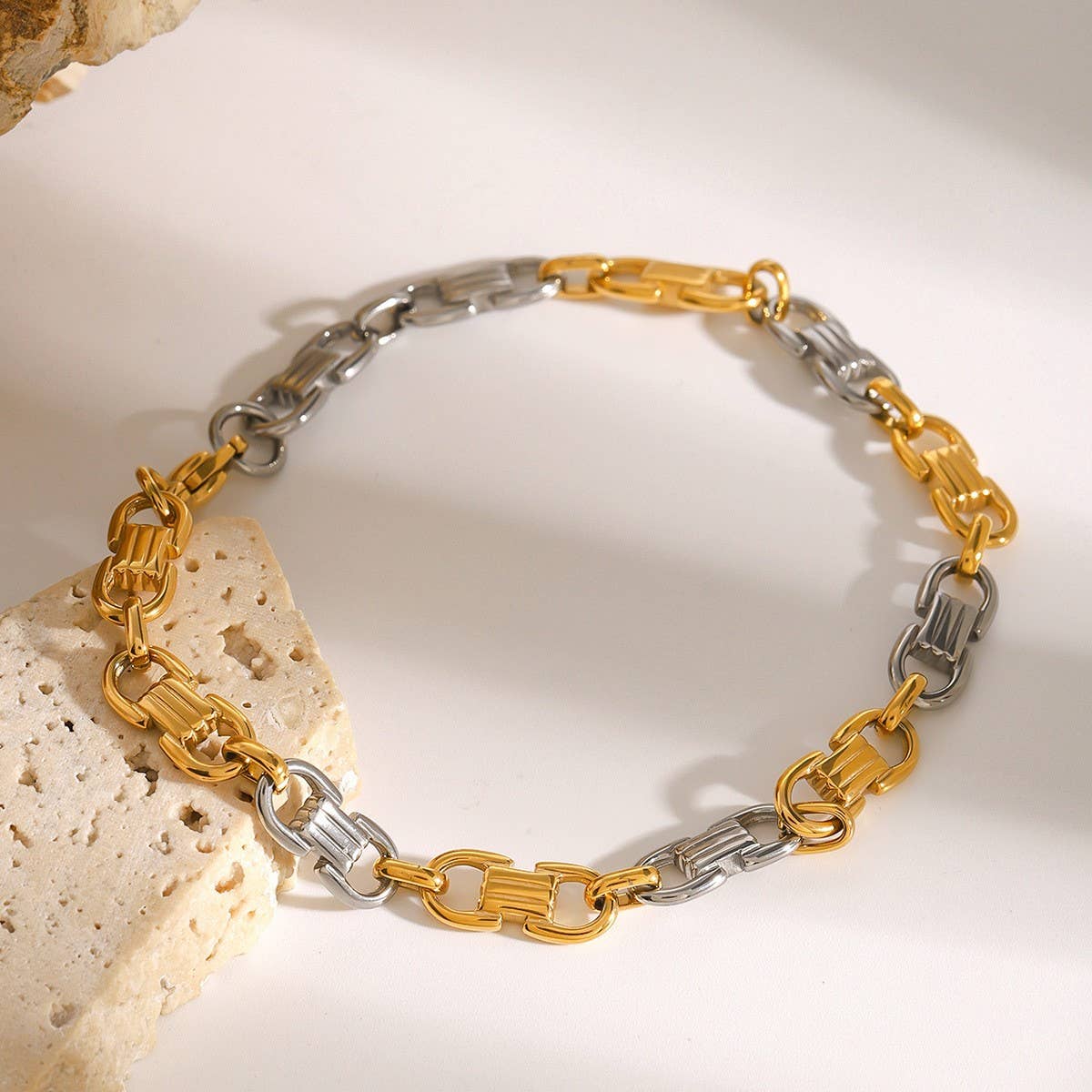 Two-Tone Cuban Chain Bracelet in Titanium Steel