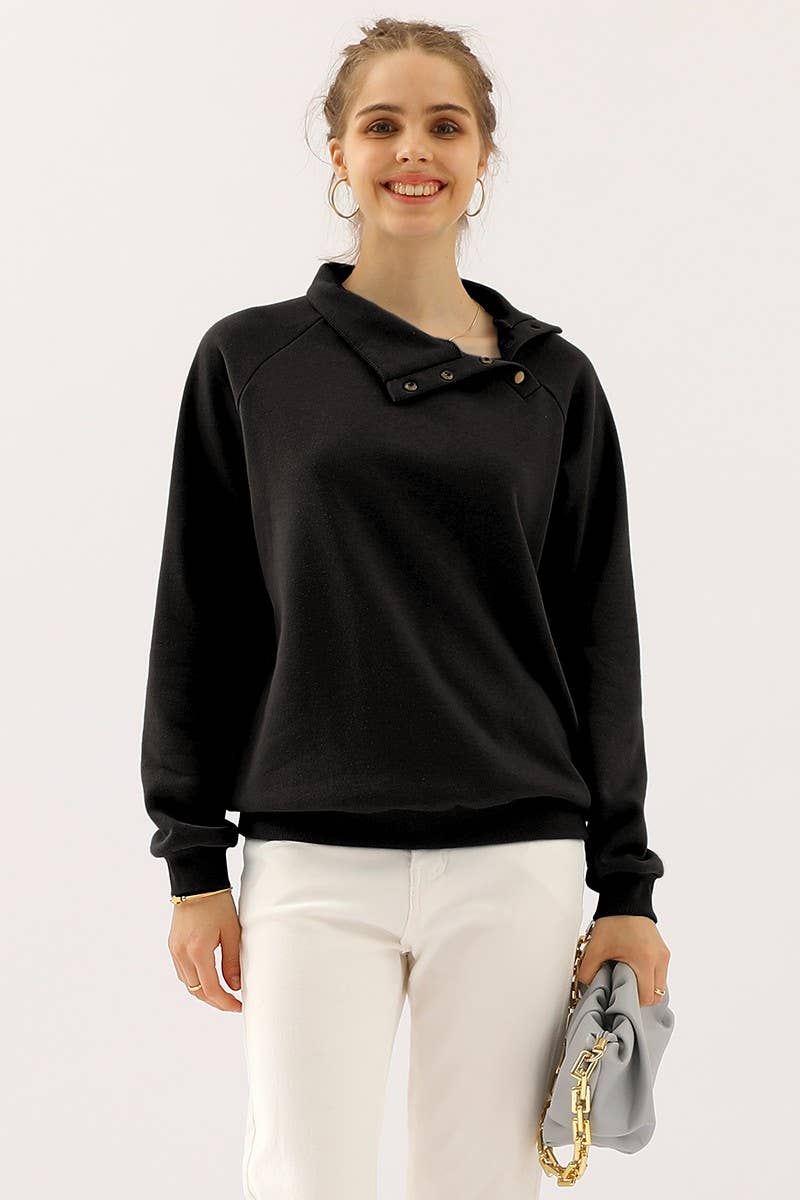 CWTTL901_TURTLE NECK BUTTON RAGLAN?SLEEVES SWEATSHIRT