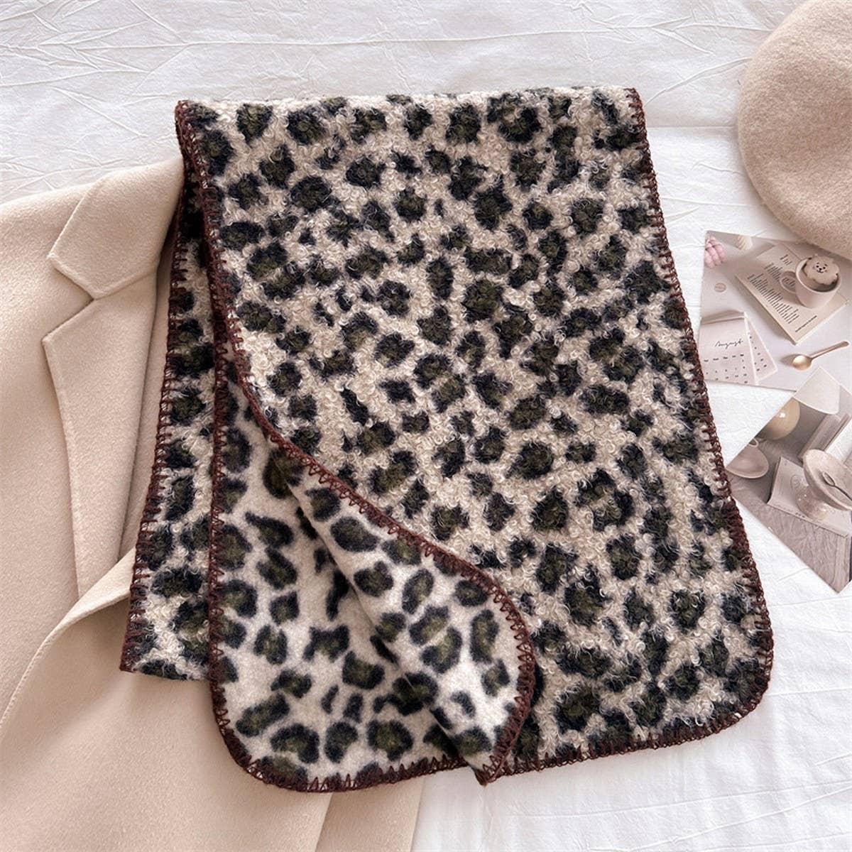 Vintage Leopard Tassel Scarf for Fall Winter