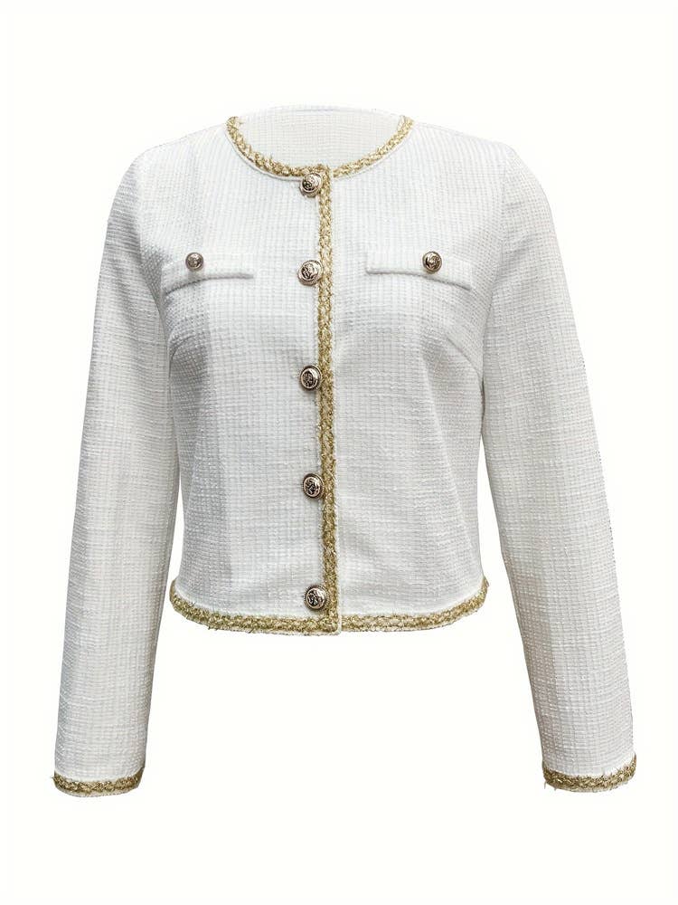 Elegant round-neck lace patchwork short coat