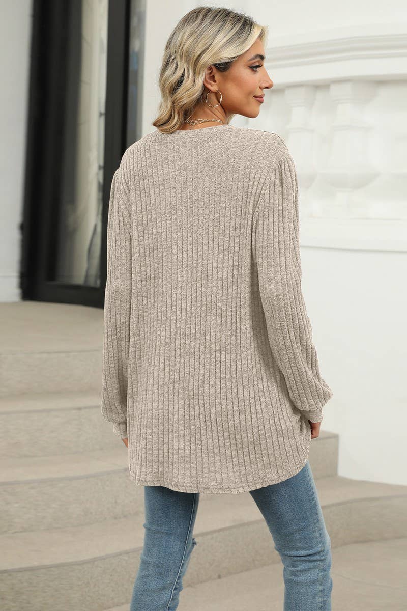 CWTBLL1118_CASUAL ROUND NECK POCKET PUFF SLEEVE LOOSE TOP