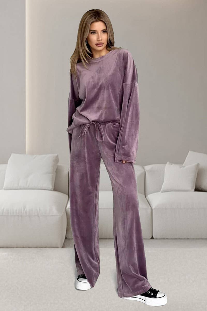 CWSPJ0346_VELVET LONG-SLEEVED TROUSERS PAJAMA SET