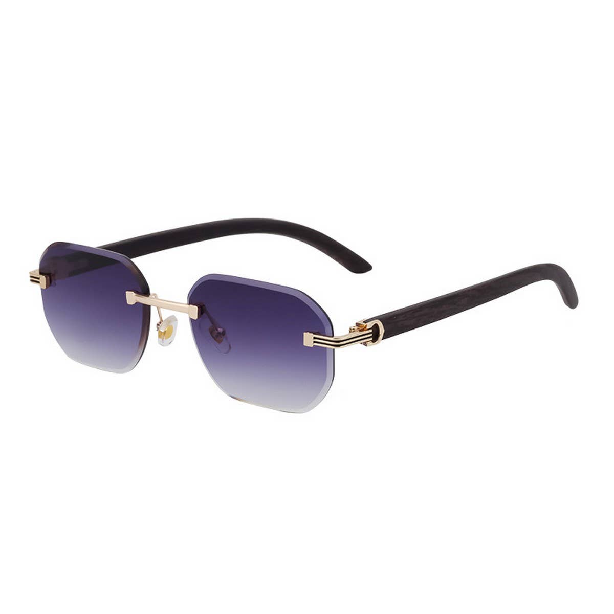 CUT EDGE RIMLESS FAUX WOOD GRAIN TEMPLE SUNGLASSES