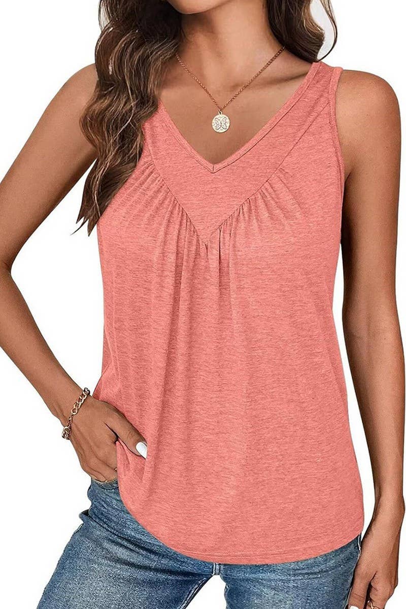 CWTTK1178_SOLID V-NECK SLEEVELESS FIT TANK TOP