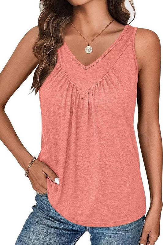 CWTTK1178_SOLID V-NECK SLEEVELESS FIT TANK TOP