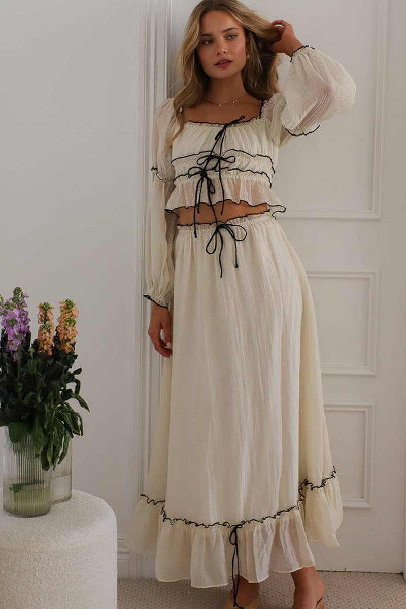 CWSTB1942_OFF-SHOULDER PUFF SLEEVE TOP & SKIRT SET