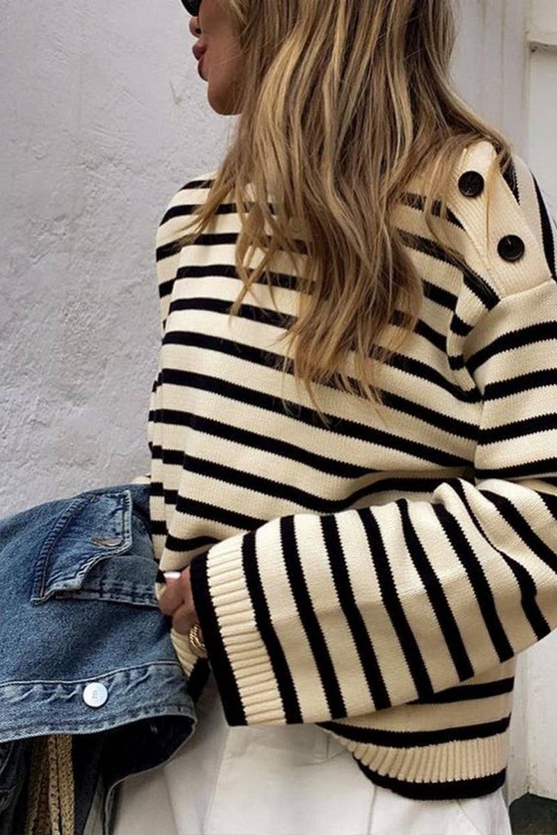 CWOSWL2767_LOOSE-FITTING STRIPED CONTRAST KNIT SWEATER