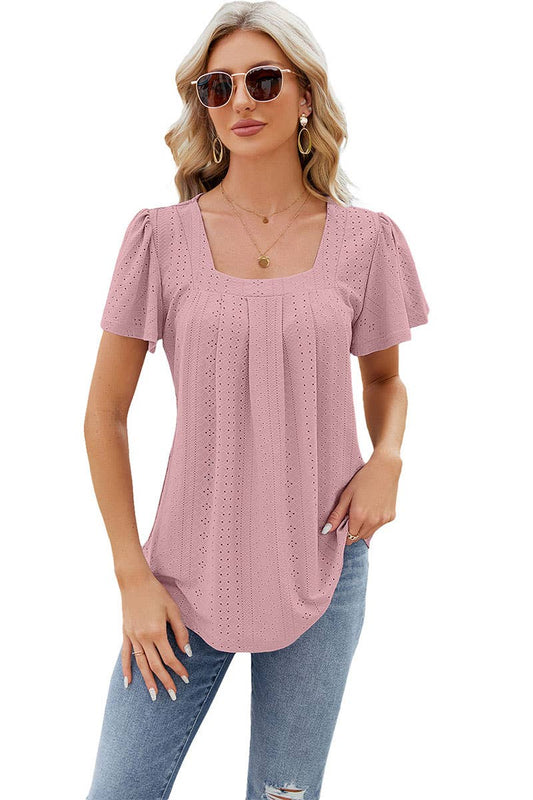 CWTBLS0294_Sweetheart Neck Shirt Sleeve Top