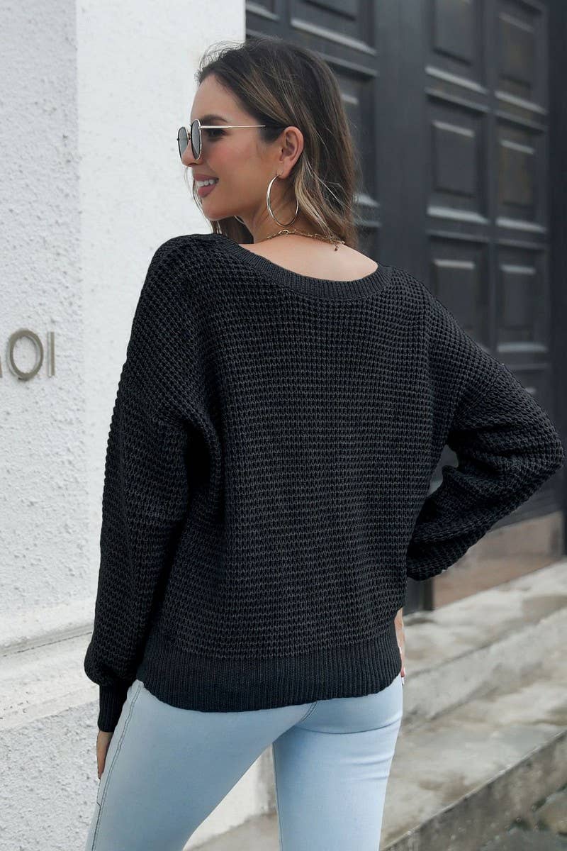 CWOSWL4200_LOOSE TIE WRAP LONG SLEEVE KNIT SWEATER