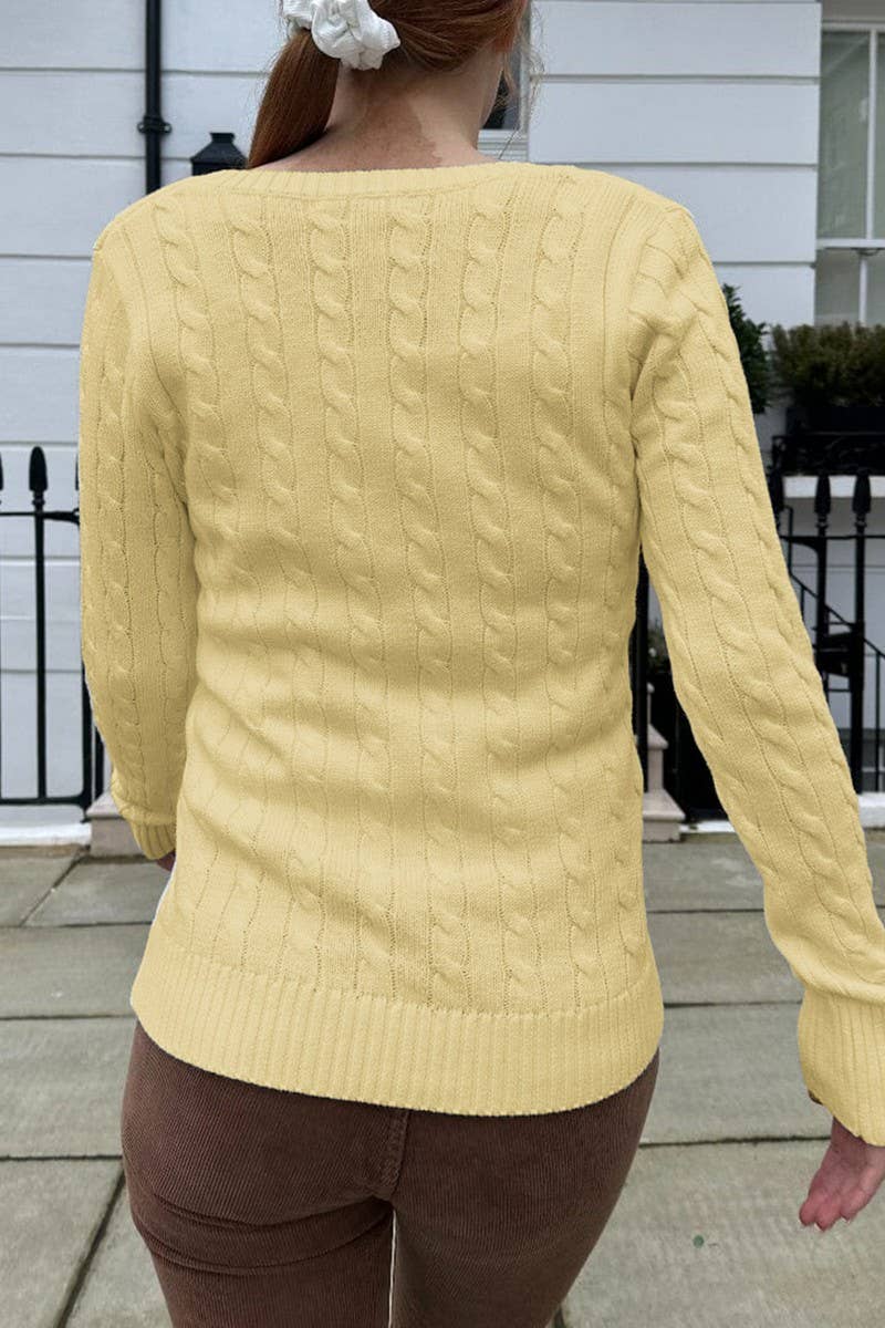 CWOSWL07507_V-NECK CASUAL SIMPLE LONG-SLEEVED KNITTED TOP