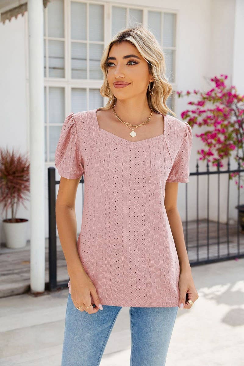 CWTTS0826_Sweetheart Neck Short Sleeve Knit Top