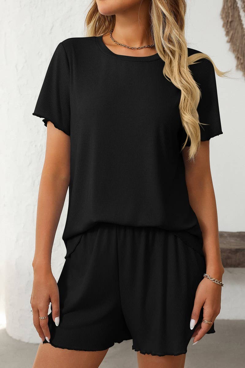 CWSPJ0442_SOLID RIBBED SHORT SLEEVE PAJAMA SET