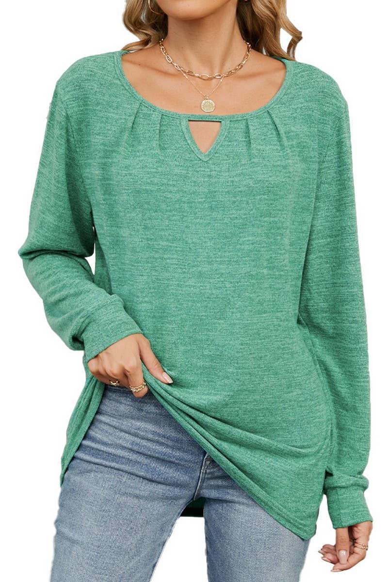 CWTBLL3677_SOLID COLOR WRINKLED BRUSHED HOLLOW LOOSE T-SHIRT