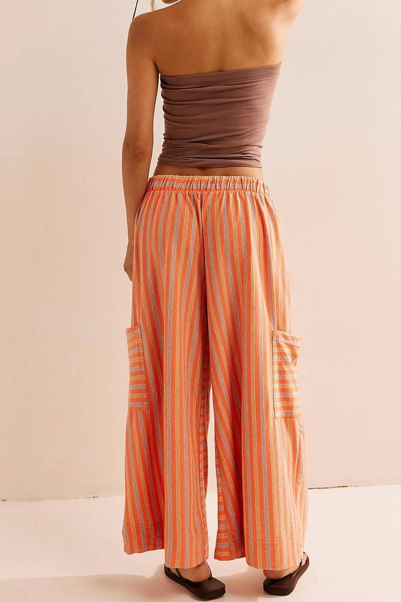 CWBLP2157_COLORFUL STRIPED DRAWSTRING STRAIGHT LEG PANTS