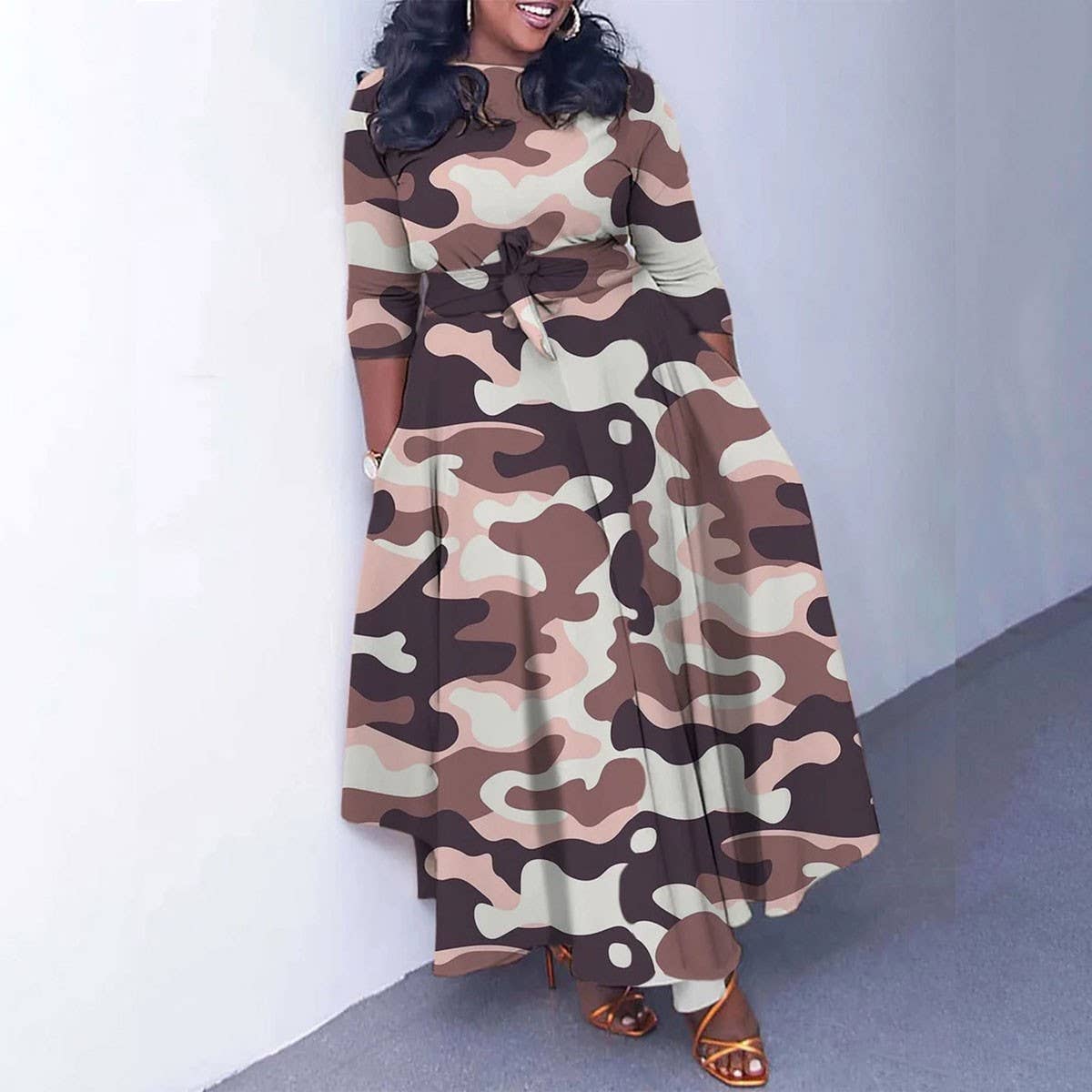 FASHIONABLE LACE-UP PRINTED OVERSIZED DRESS