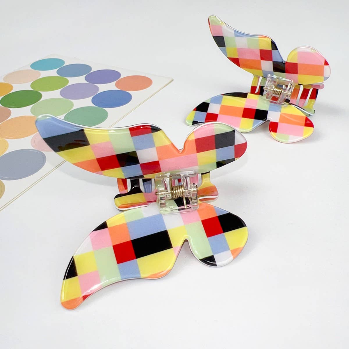 Colorful Plaid PVC Hair Claw Butterfly Color-Block_CWAHA1592