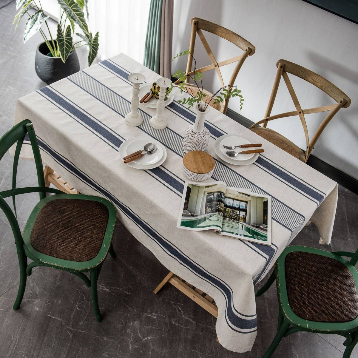 GEOMETRIC STRIPED TABLECLOTH PRINTED TABLECLOTH