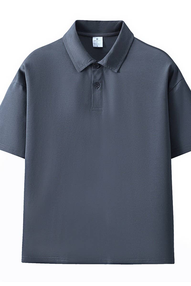 CWTBLS2344_LOOSE CASUAL SOLID COLOR POLO SHIRT TOP