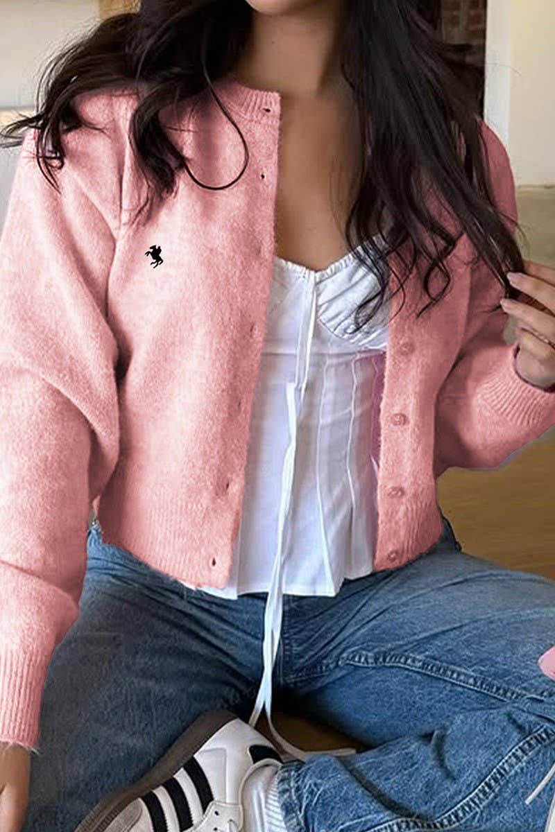 CWOCAL00768_CASUAL ROUND NECK LONG-SLEEVED KNITTED CARDIGAN