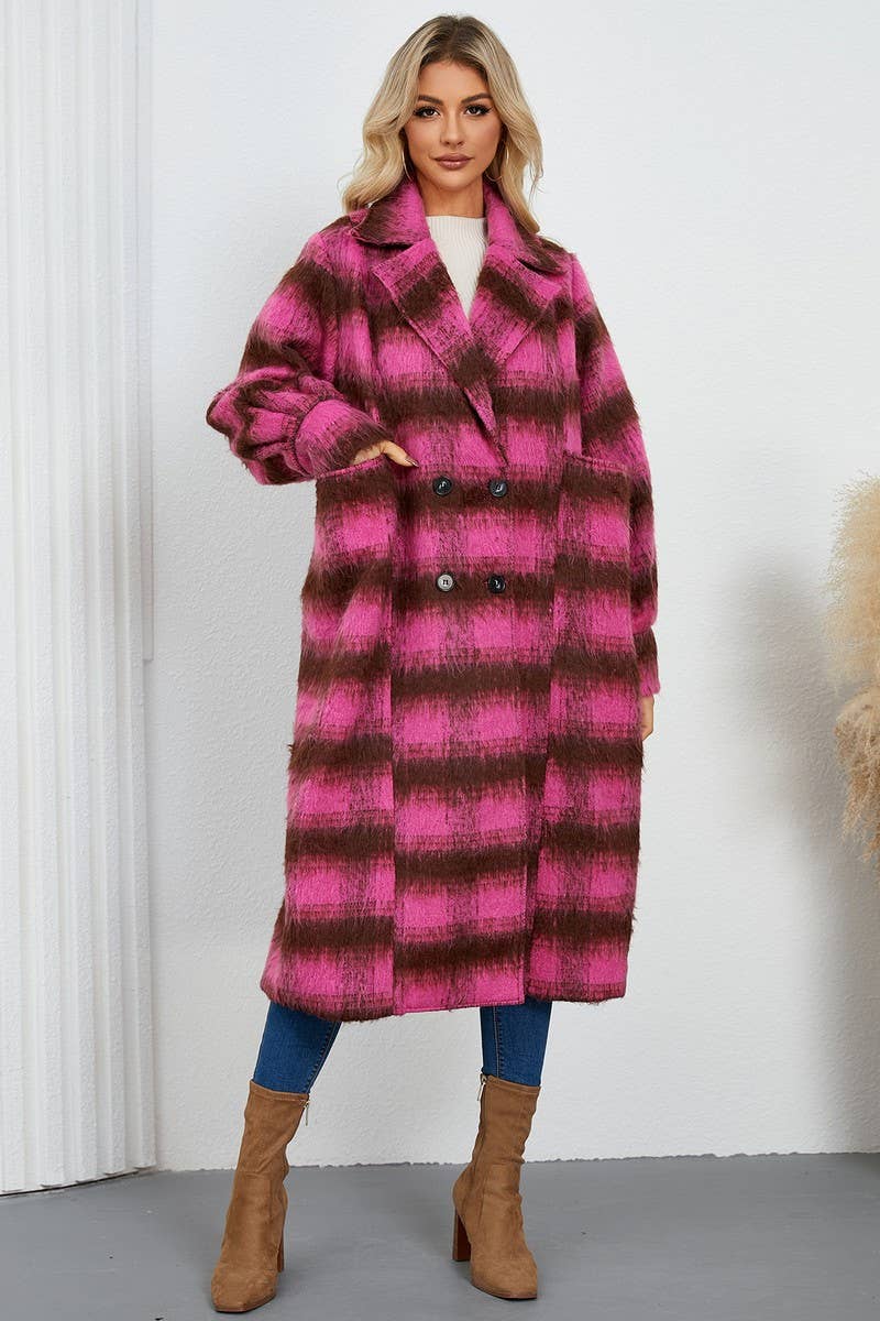 CWOCO0944_DOUBLE-BREASTED PLAID COAT WITH LARGE LAPEL