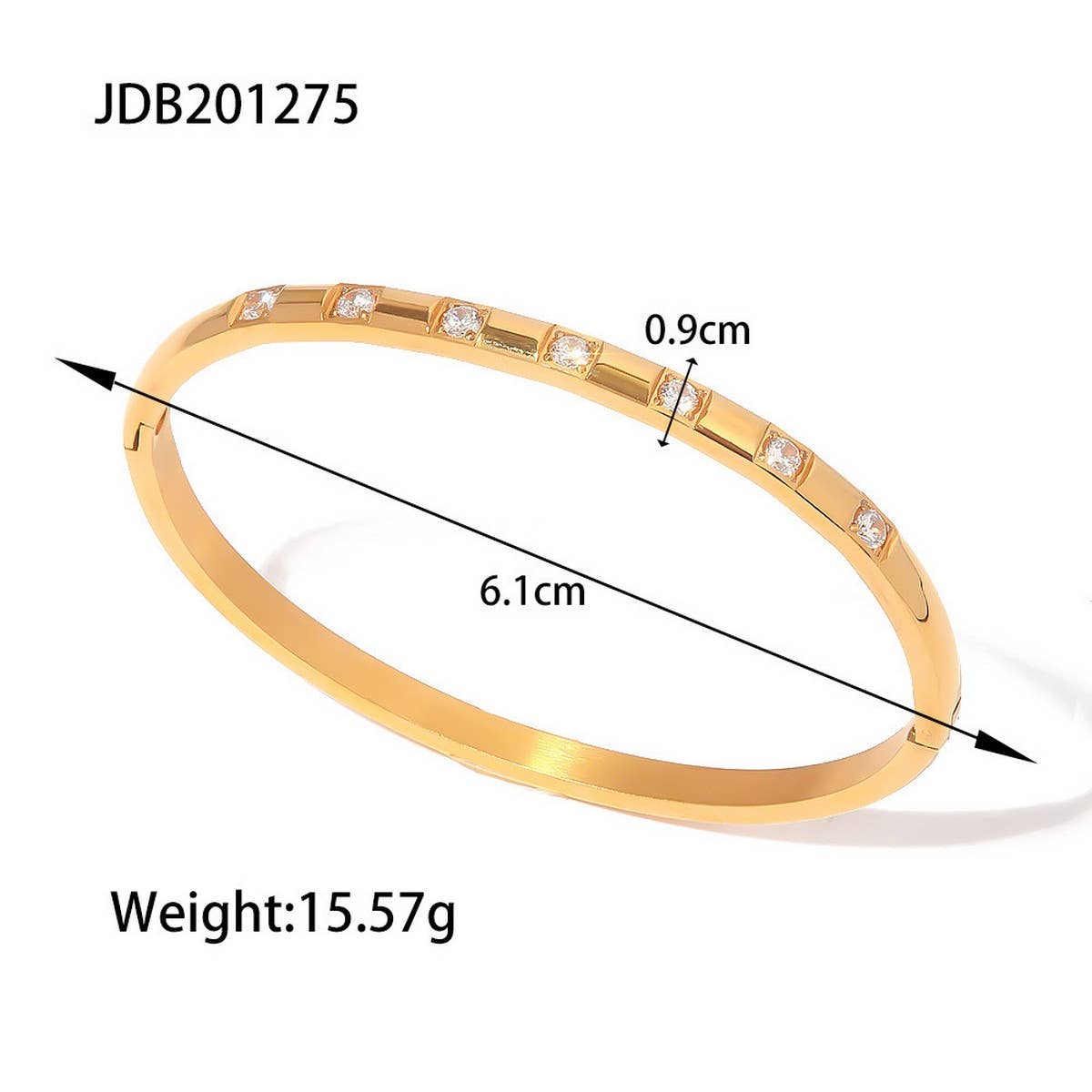 18K Gold White Zircon Round Bangle, Elegant Style_CWAJE4694