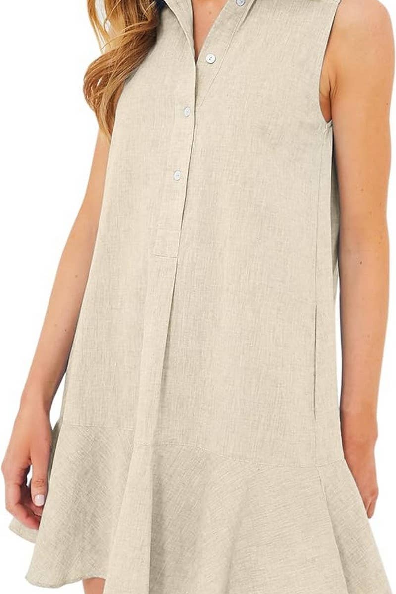 CWDSD8275_SLEEVELESS COTTON SHIRT HEM RUFFLE DRESS