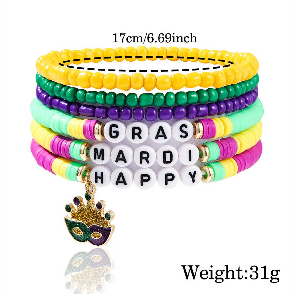 MASK PENDANT RICE BEAD SOFT CLAY BRACELET SET