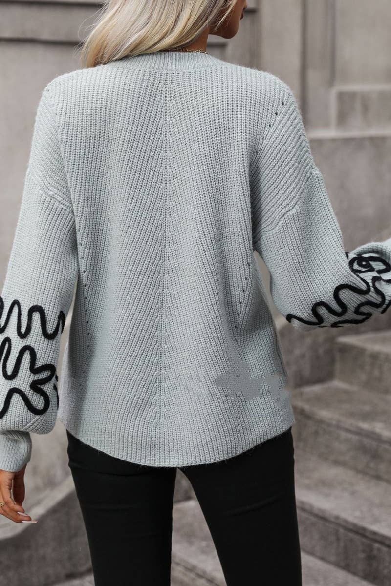 CWOSWL6488_AUTUMN WINTER CREW NECK LONG-SLEEVED SWEATER