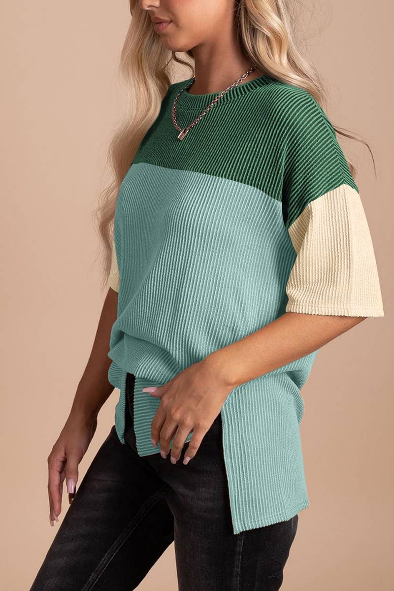 CWTTS1093_COLOR-MATCHING SHORT-SLEEVED LOOSE T-SHIRT