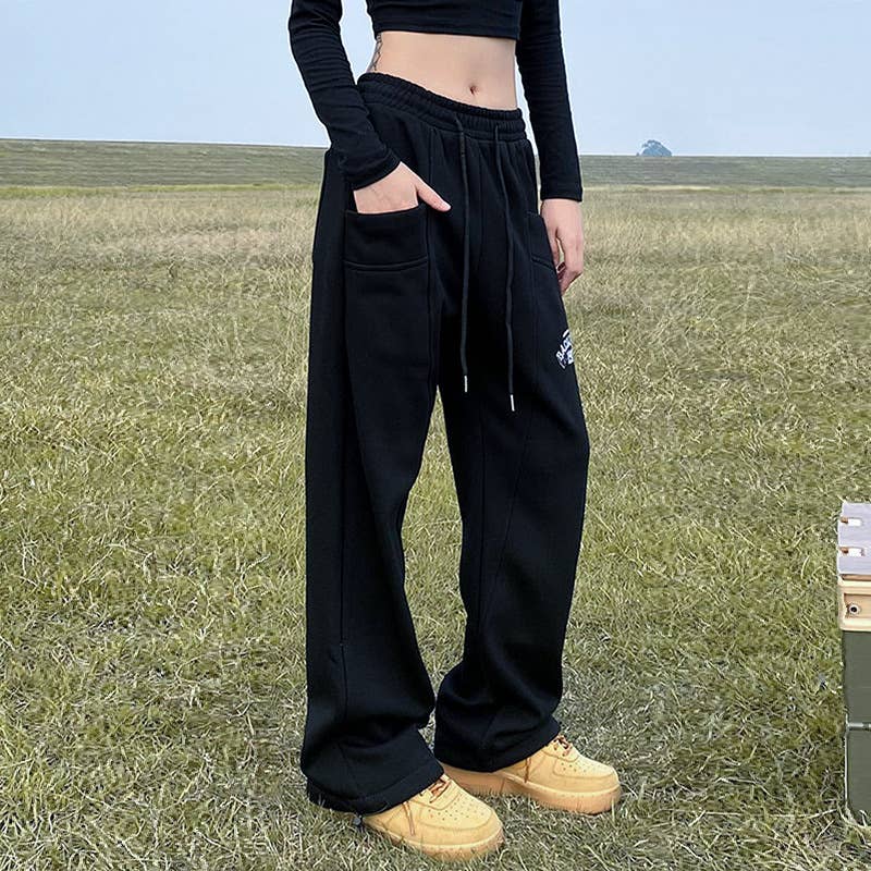 Embroidered baggy three-dimensional pocket sweatpants