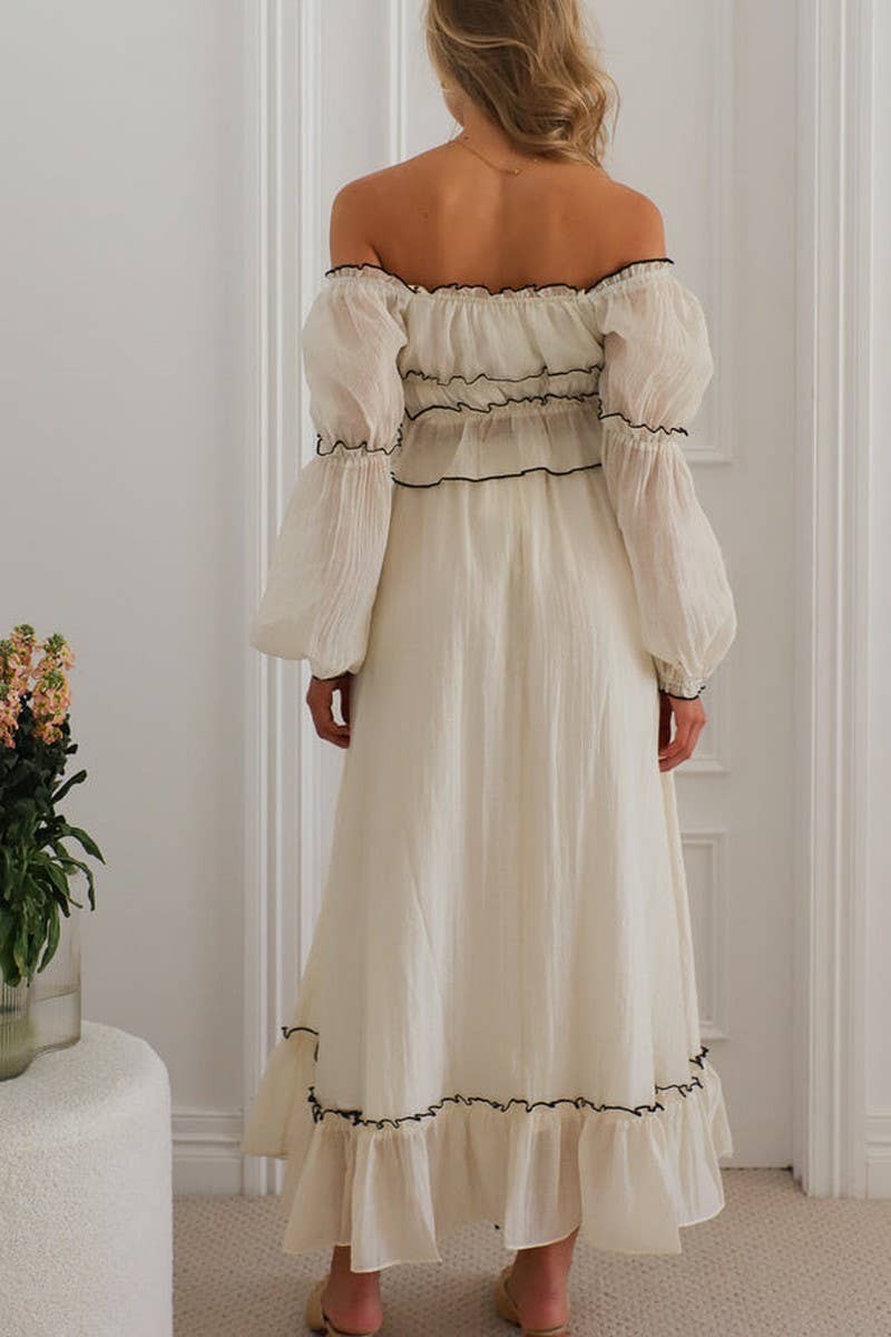 CWSTB1942_OFF-SHOULDER PUFF SLEEVE TOP & SKIRT SET