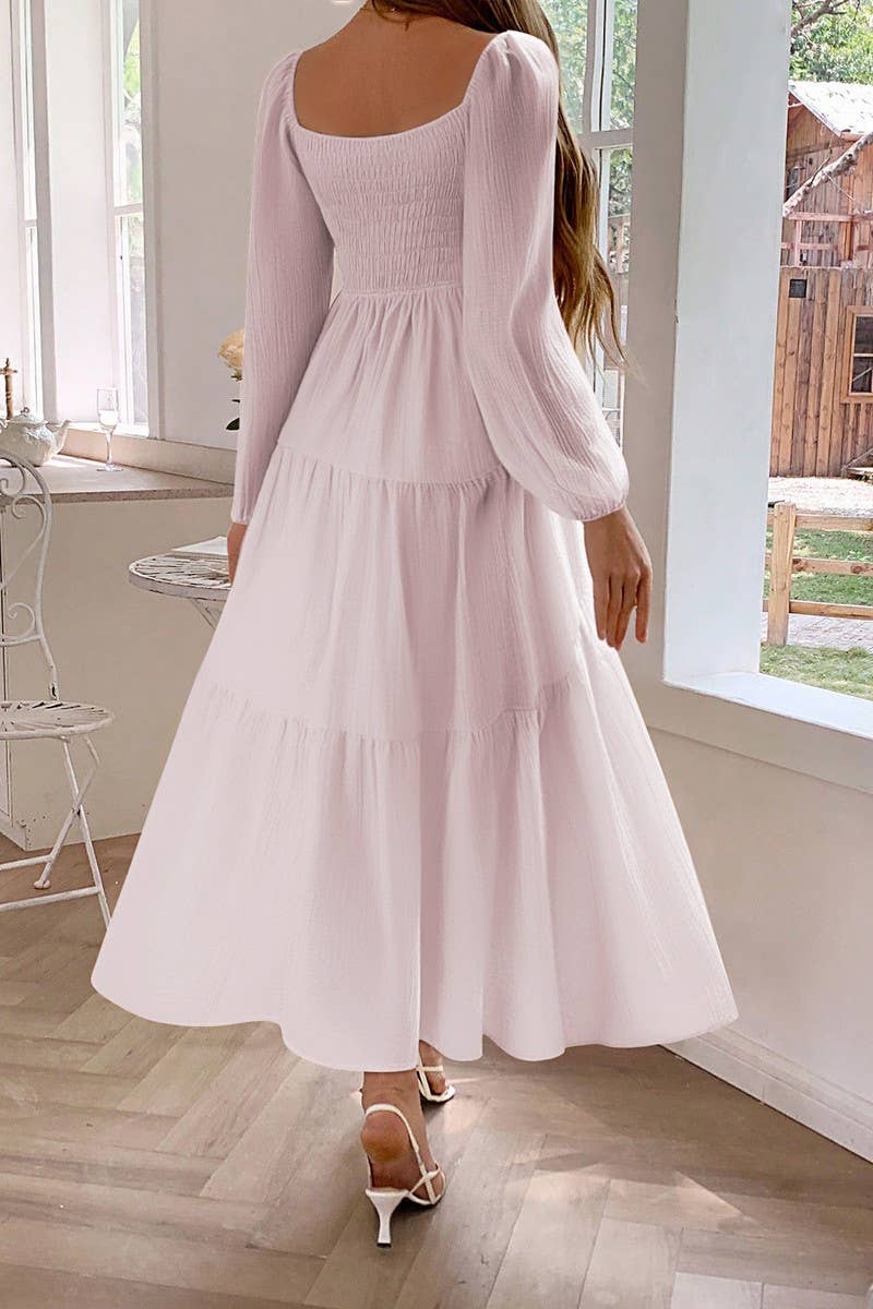 CWDMD01183_LONG SLEEVE SQUARE NECK CASUAL VACATION DRESS