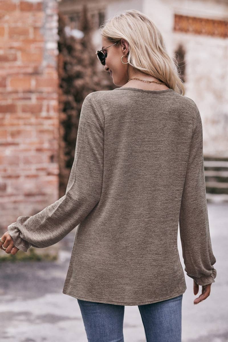CWTBLL2736_FALL PLEATED CREW NECK LONG SLEEVE TOP