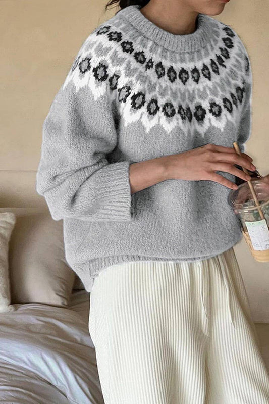 CWOSWL07113_ETHNIC LONG SLEEVE FAIR ISLE CREWNECK SWEATER