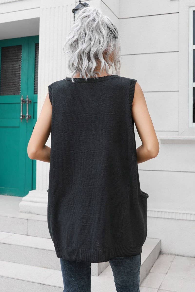 CWOV0691_V-NECK MID-LENGTH VEST LOOSE SWEATER VEST