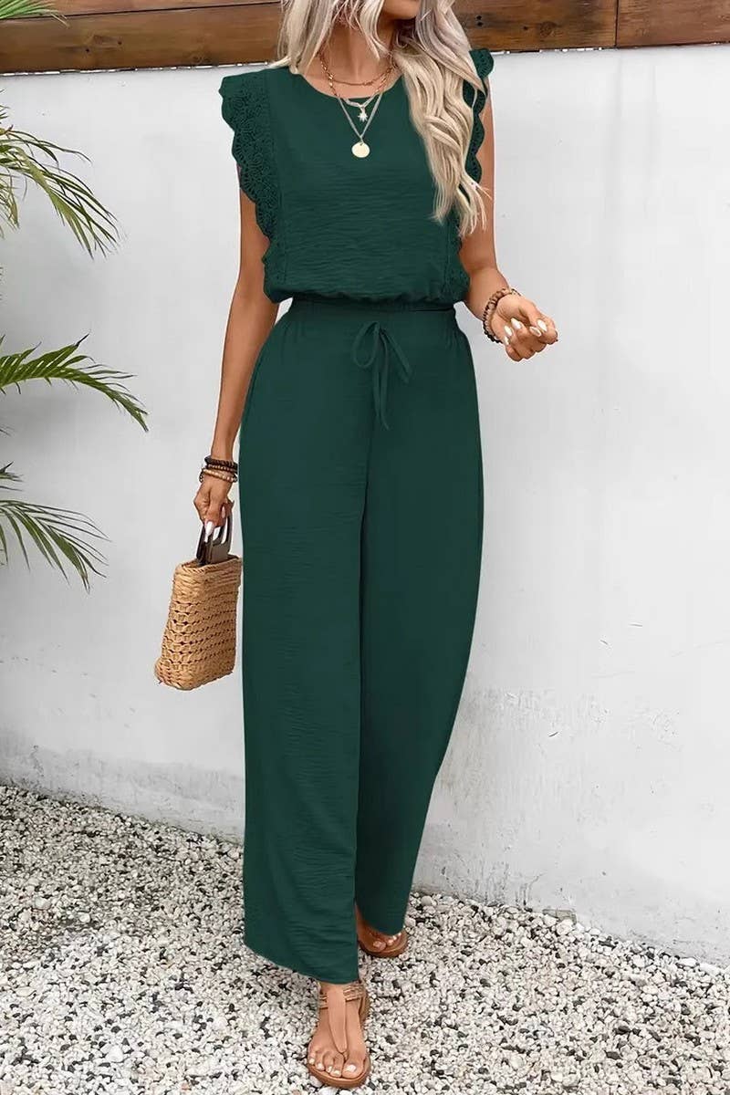 CWSTB2055_LACE TRIM CASUAL FASHION TWO-PIECE SET