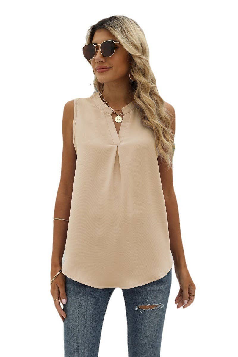 CWTBLSL0185_V-Neck Sleeveless Top