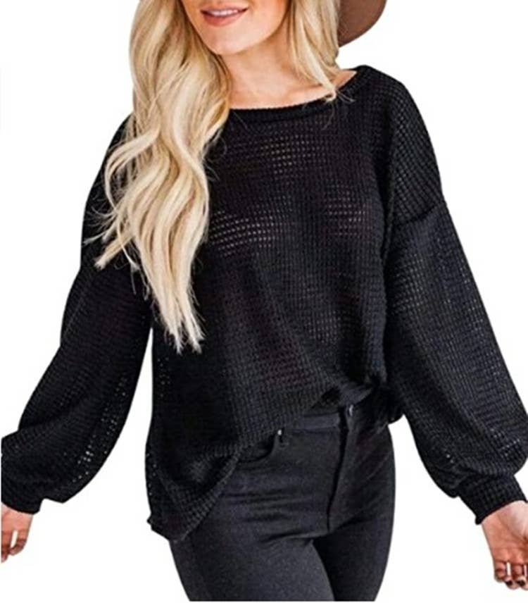 CWTTL1206_Long Sleeve Round Neck Knitted Loose Pullover Top