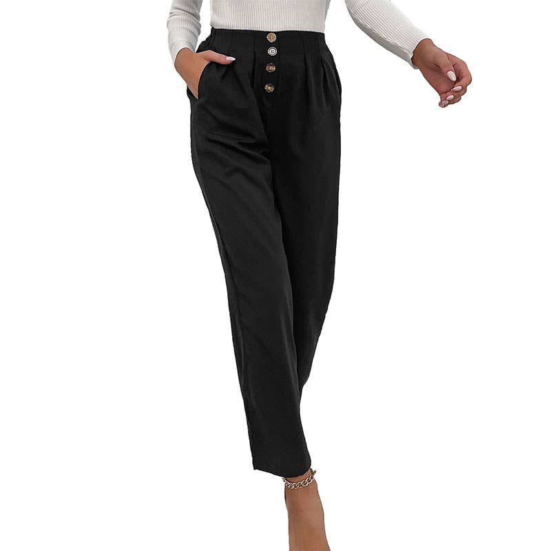 Button-down nine-inch straight wide-leg pants