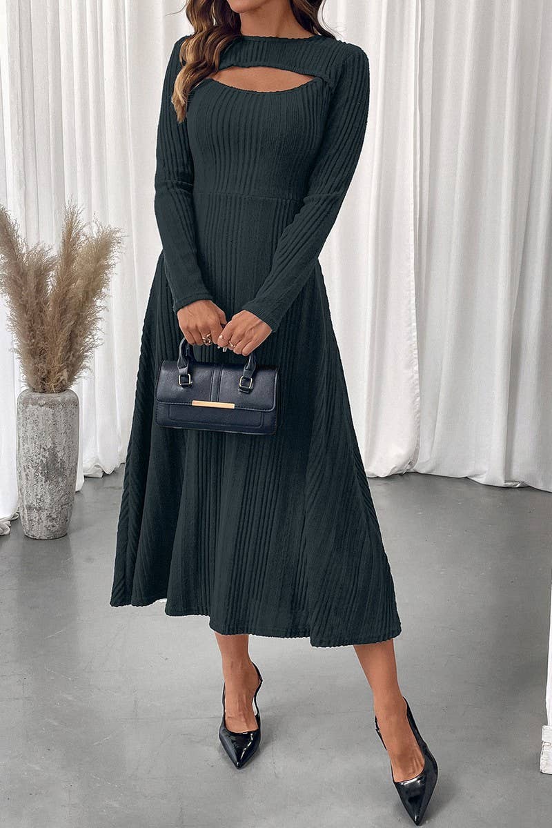 CWDMD01039_SEXY CUTOUT CREW NECK SOLID BODYCON DRESS