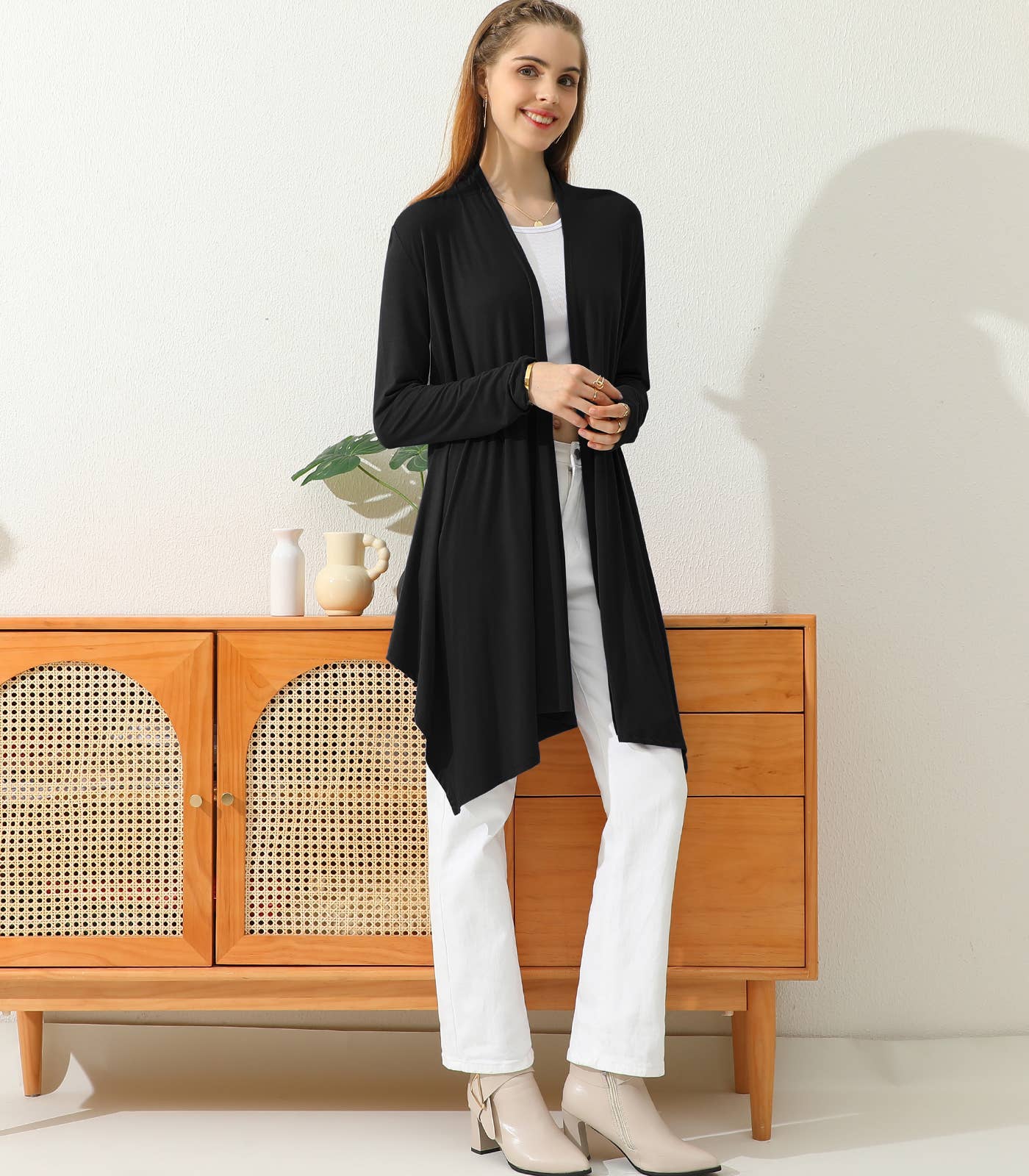 AWTL073_Long Sleeve Casual Open Front Long Cardigan