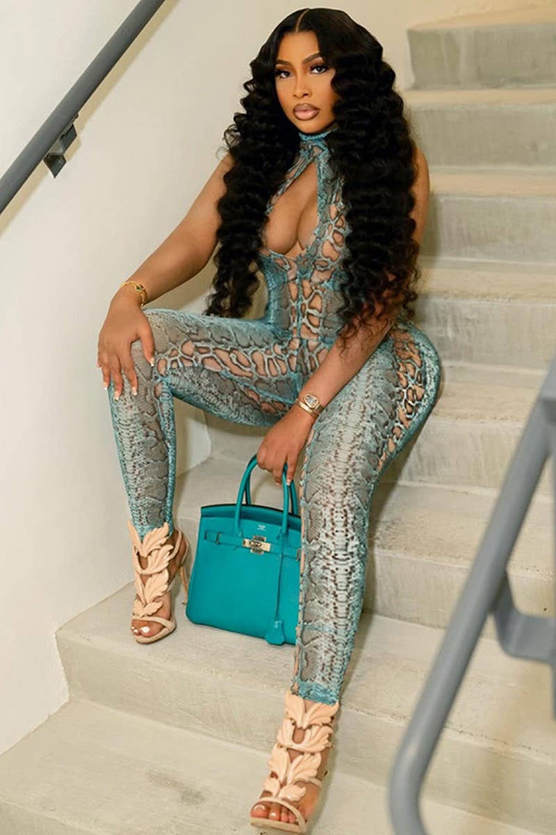 CWDMD6432_SEXY HOLLOW SNAKE PRINT TIGHT HIP-LIFTING JUMPSUIT
